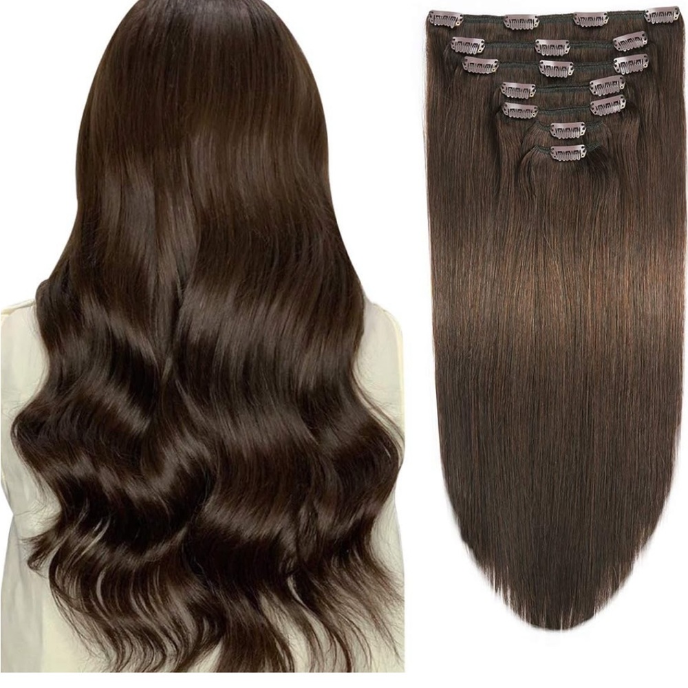 SUYYA clip ins HUMAN HAIR 18 inches long, 7 peices COLOR #2